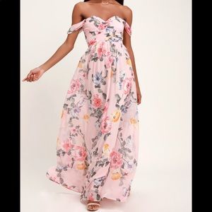 Blush Floral Print Off-the-Shoulder Maxi Dress